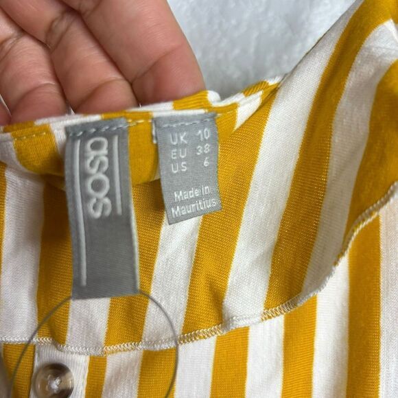 Asos Design Cami Mini Sundress with Buttons and Tiered Hem Yellow 6 Striped NWT - Picture 10 of 13